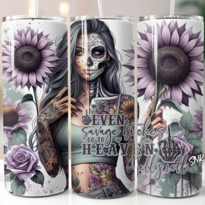 20oz tumbler wrap sugar skull savage bitches go to heaven Thumbnail