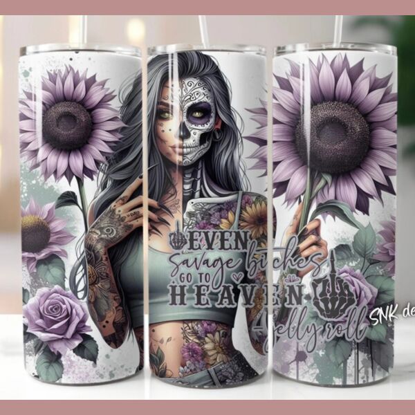 20oz tumbler wrap sugar skull savage bitches go to heaven Thumbnail