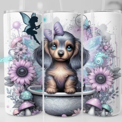 20oz tumbler dachshund sunflower puppy dog Thumbnail