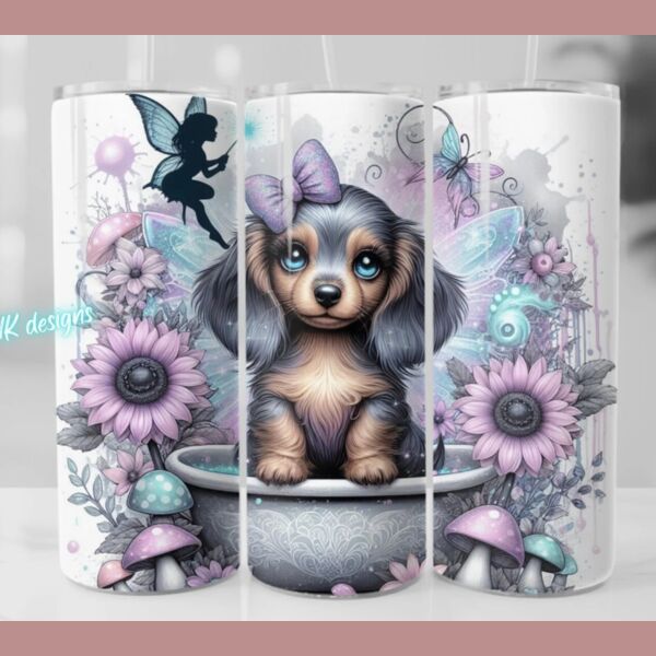 20oz tumbler dachshund sunflower puppy dog Thumbnail