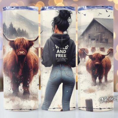 20oz tumbler Highland cow western sunflower Thumbnail