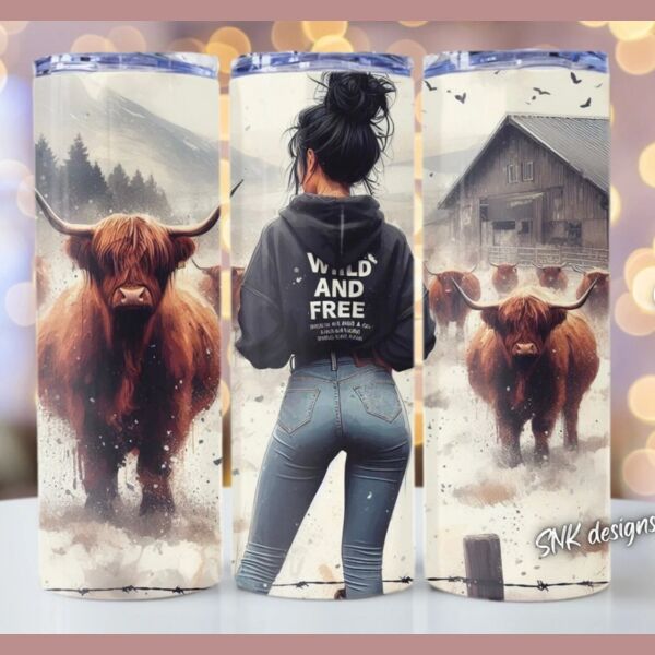 20oz tumbler Highland cow western sunflower Thumbnail