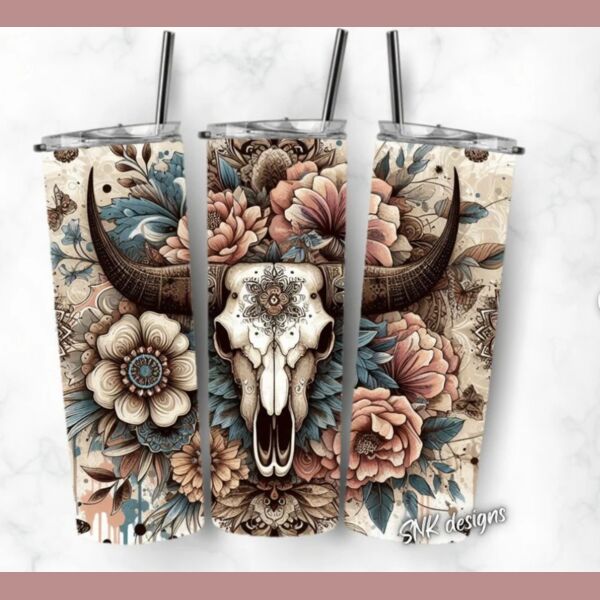 20oz tumbler Western Skull Thumbnail