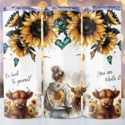 20oz Tumbler Highland cow western sunflower Thumbnail