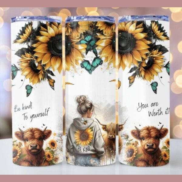20oz Tumbler Highland cow western sunflower Thumbnail