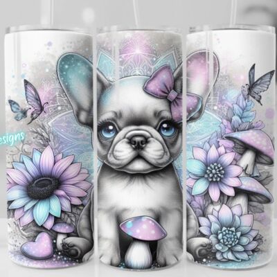 20oz tumbler wrap French bulldog sunflower puppy Thumbnail