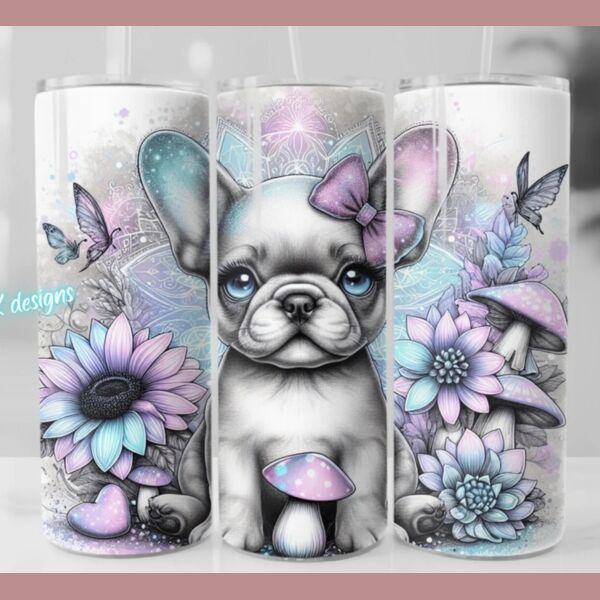 20oz tumbler wrap French bulldog sunflower puppy Thumbnail