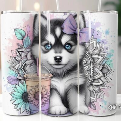 20oz tumbler wrap cute Husky dog puppy Thumbnail