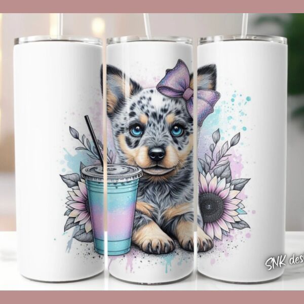 20oz tumbler wrap cute Blue cattle dog puppy Thumbnail