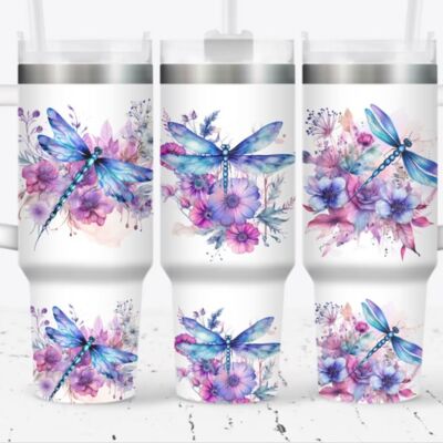 40oz tumbler wrap floral dragonfly Thumbnail