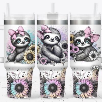 40oz tumbler sloth sunflower Thumbnail