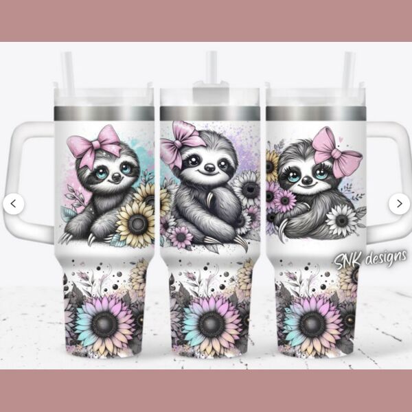 40oz tumbler sloth sunflower Thumbnail