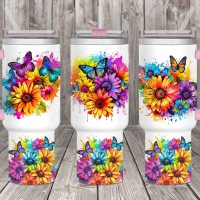 40oz tumbler butterfly sunflowers Thumbnail