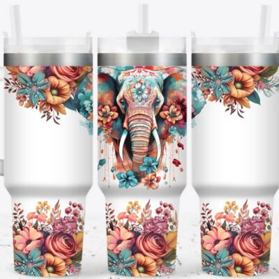 40oz tumbler Boho Elephant Thumbnail