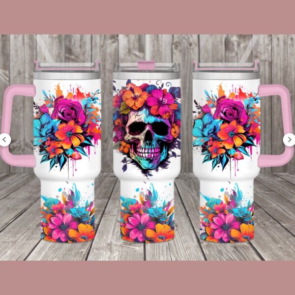 40oz tumbler wrap florals skull Thumbnail