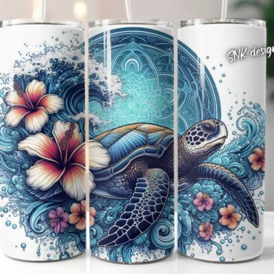 20oz Turtle tumbler floral Thumbnail