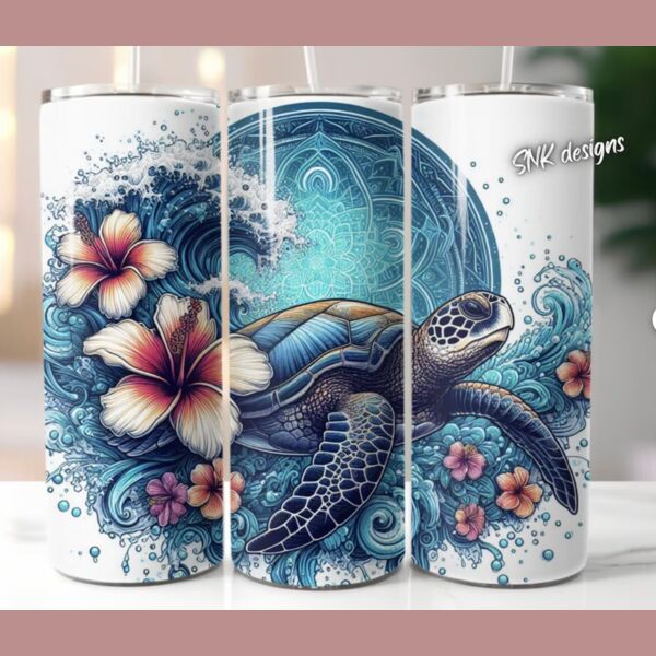 20oz Turtle tumbler floral Thumbnail