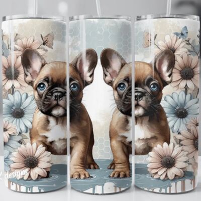 20oz dog tumbler wrap French bulldog Thumbnail