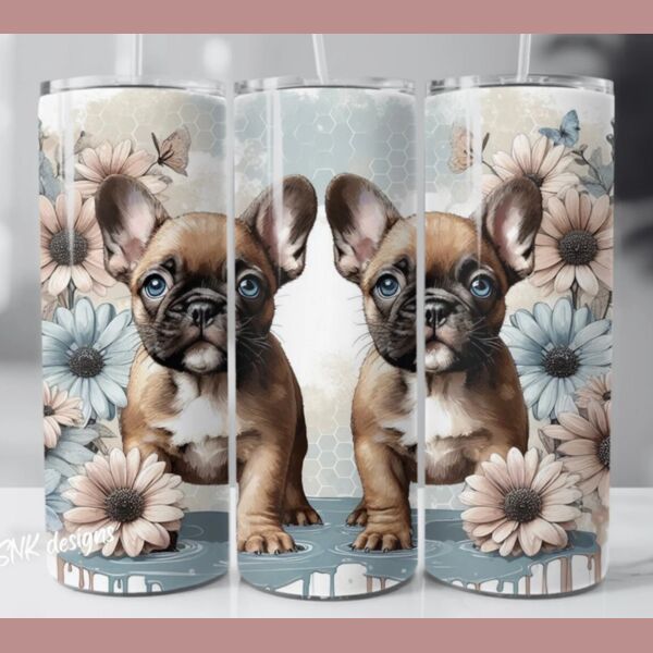 20oz dog tumbler wrap French bulldog Thumbnail