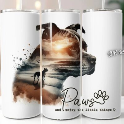 20oz dog tumbler wrap American staffy Thumbnail