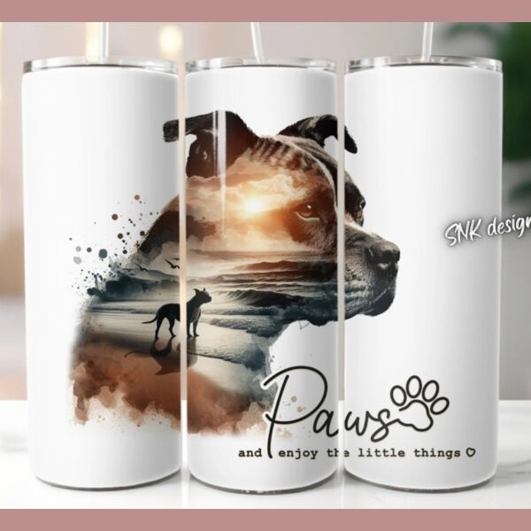20oz dog tumbler wrap American staffy Thumbnail