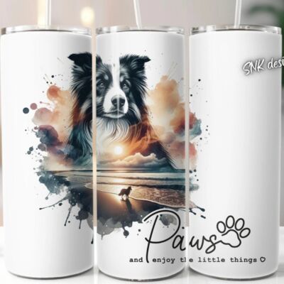 20oz dog tumbler wrap Border collie Thumbnail