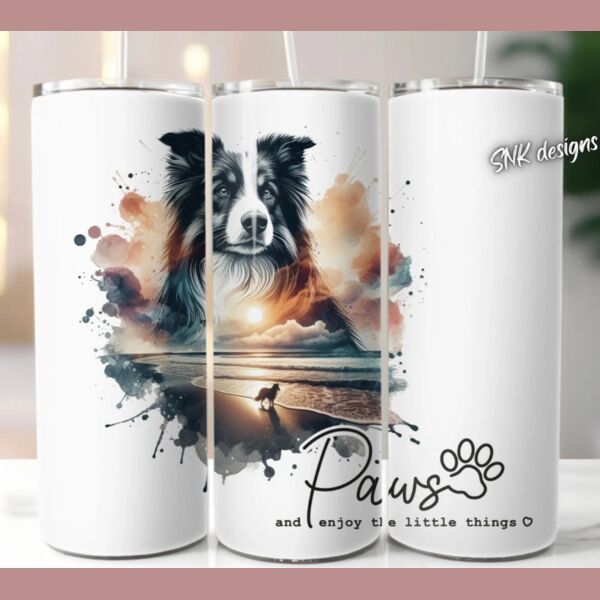 20oz dog tumbler wrap Border collie Thumbnail