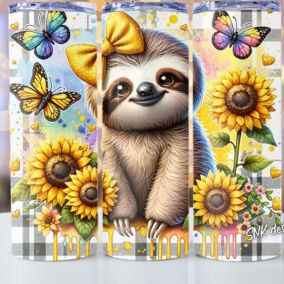 20oz skinny colourful sloth tumbler Thumbnail