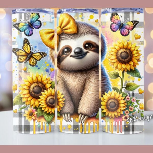 20oz skinny colourful sloth tumbler Thumbnail