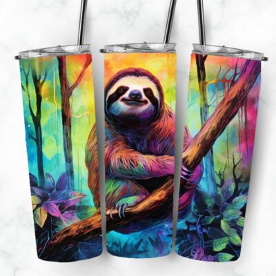 20oz skinny colourful sloth tumbler Thumbnail